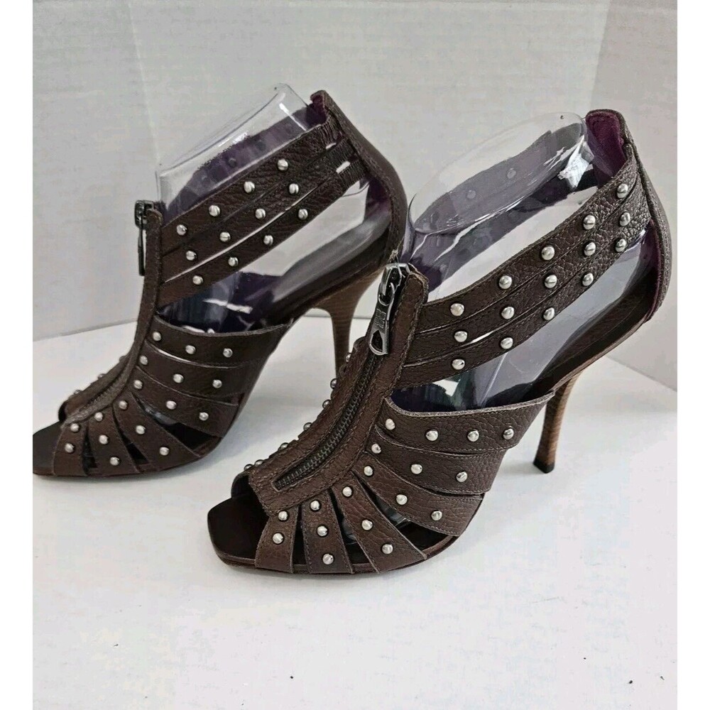 BCBGMaxAzria Brown Stiletto sandals shoes with studs Size 8.5 Leather NWOT